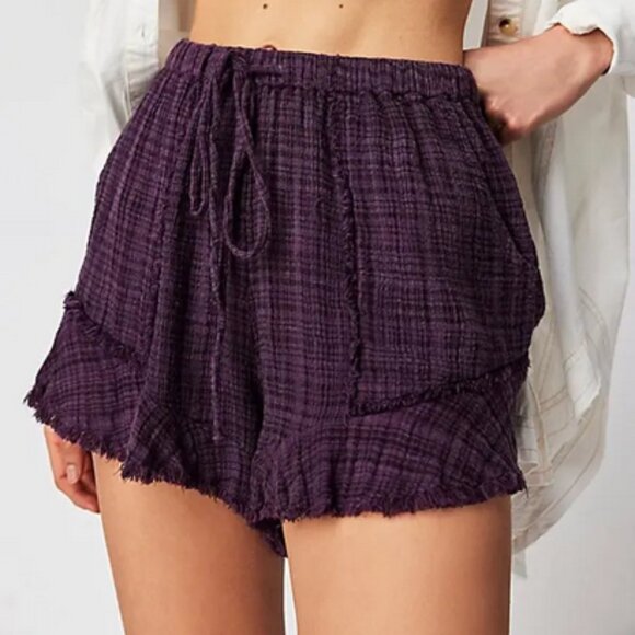 Free People Pants - Free People FP One Solona Shorts Mid-rise Ruffled Drawstring Plum